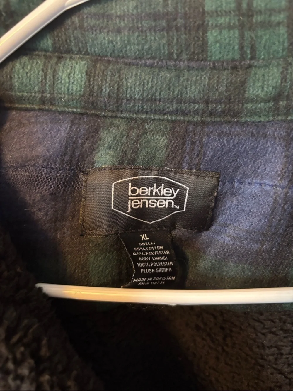 Men's Green & Navy Plaid Fleece-Lined Shirt Jacket